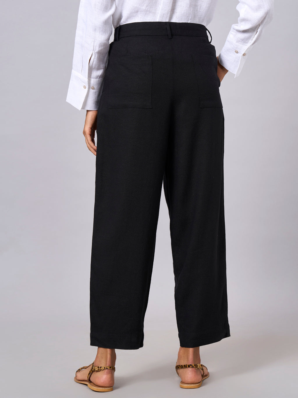 Women's Black Linen Viscose Regular Fit Pant