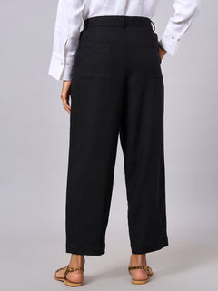 Women's Linen Viscose Regular Fit Tapered Pants Black