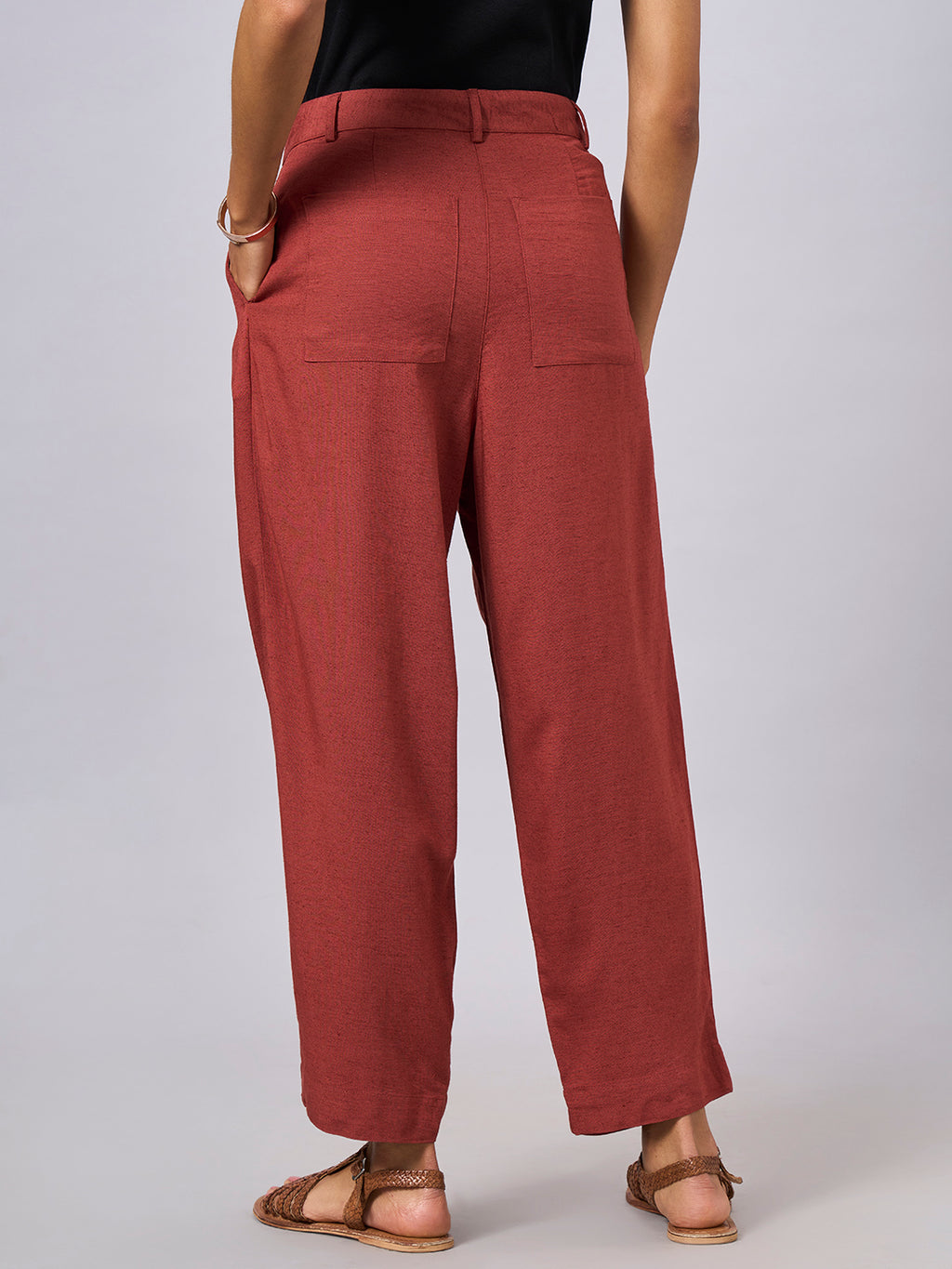 Women's Rust Linen Viscose Regular Fit Pant