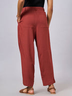 Women's Rust Linen Viscose Regular Fit Pant