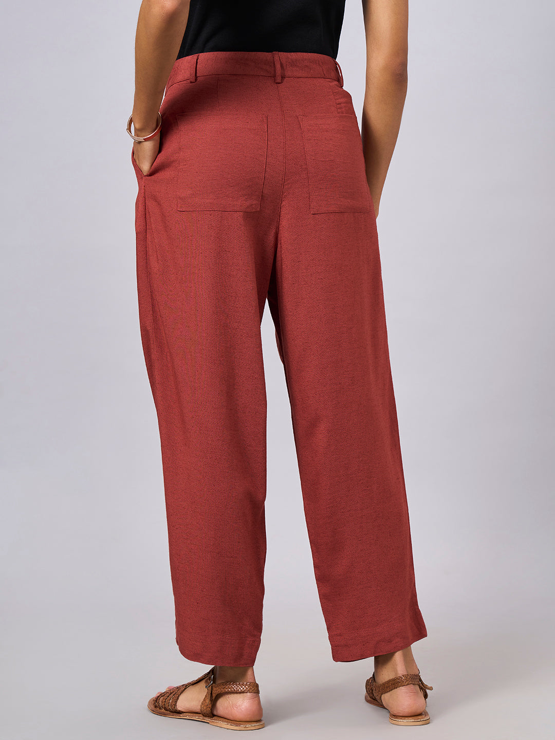 Women's Rust Linen Viscose Regular Fit Pant