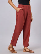 Women's Rust Linen Viscose Regular Fit Pant