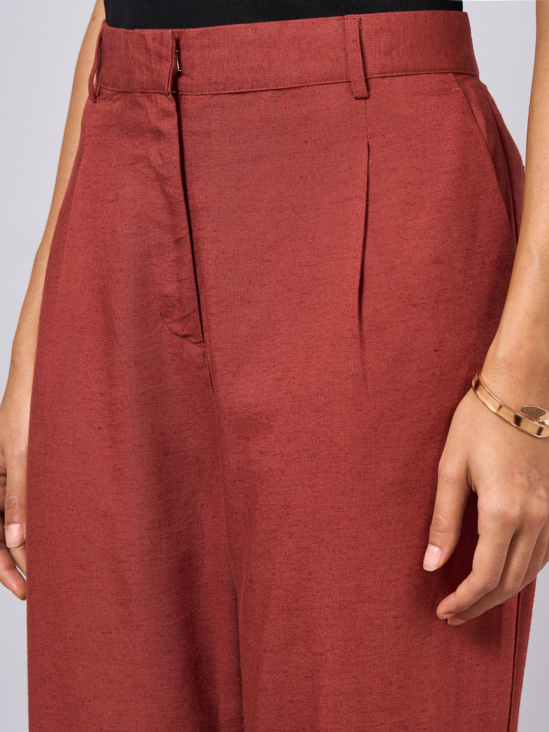 Women's Rust Linen Viscose Regular Fit Pant