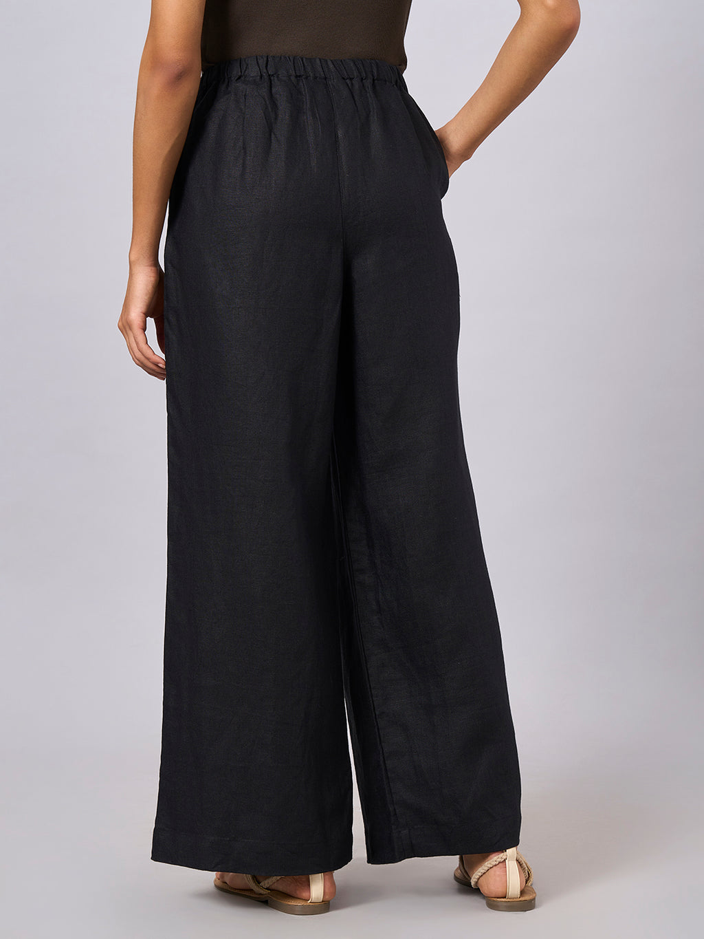 Women's Black 100% Linen Regular Fit Pant