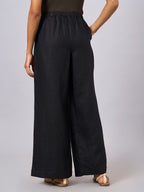 Women's Black 100% Linen Regular Fit Pant