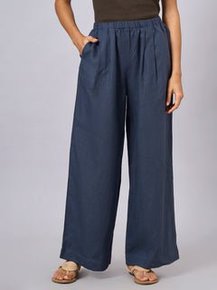 Women’s 100% Linen Regular Fit Pant Blue