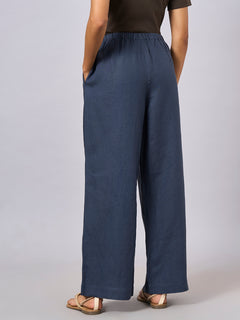 Women’s 100% Linen Regular Fit Pant Blue