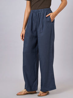 Women’s 100% Linen Regular Fit Pant Blue