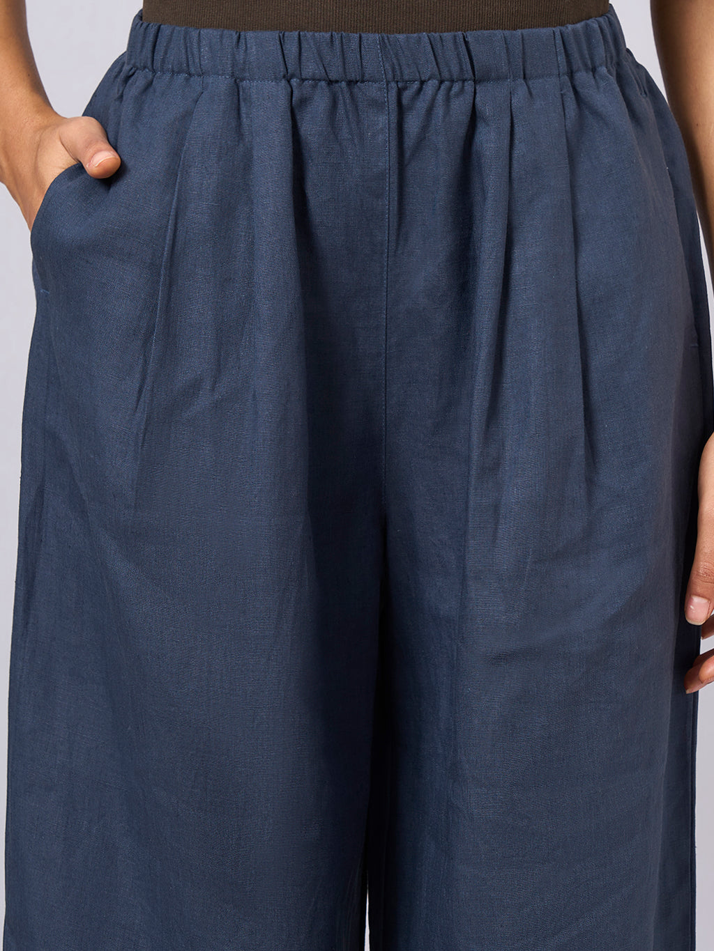 Women's Blue 100% Linen Regular Fit Pant