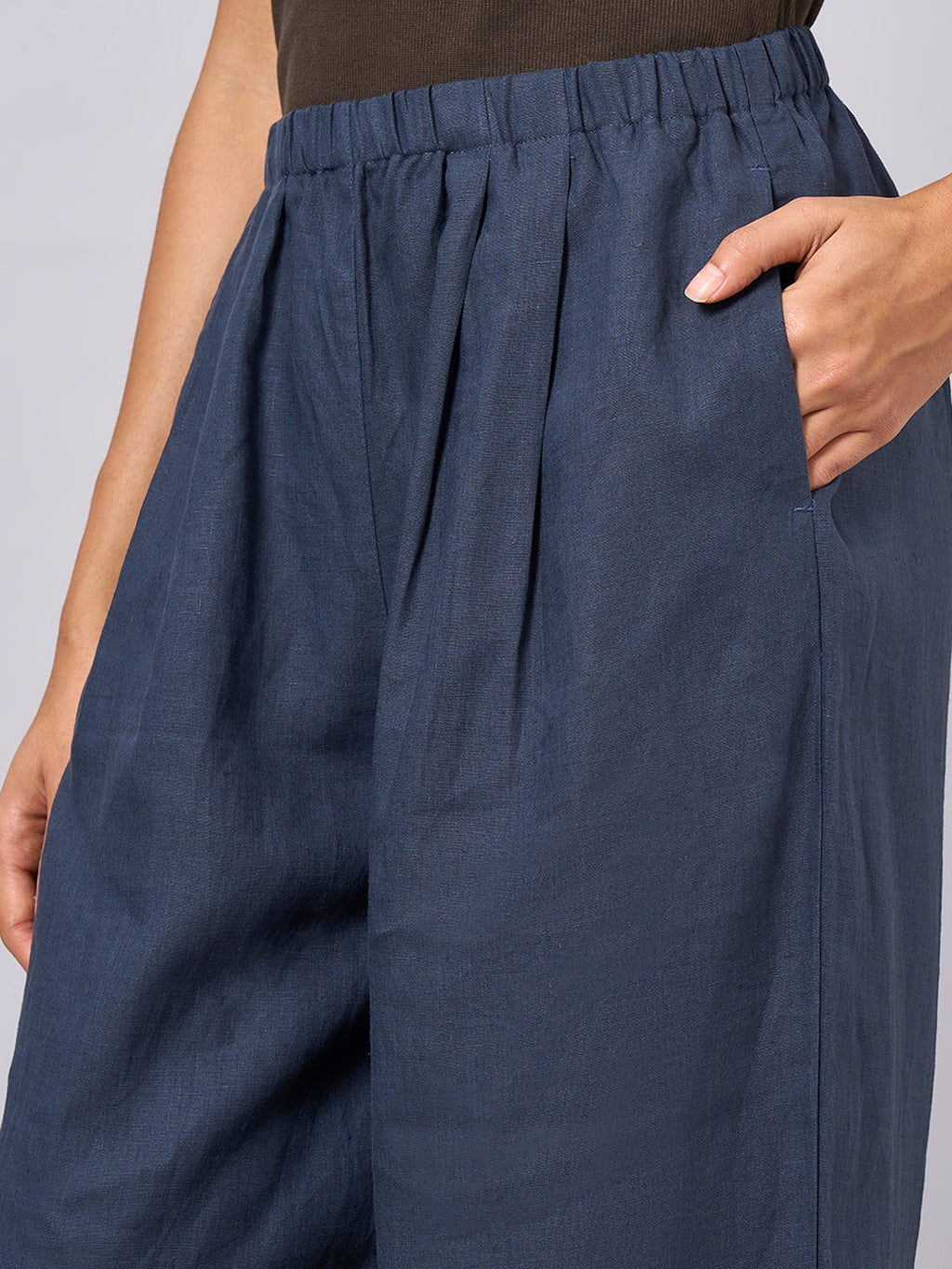 Women's Blue 100% Linen Regular Fit Pant