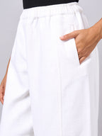 Women's White 100% Cotton Regular Fit Pant