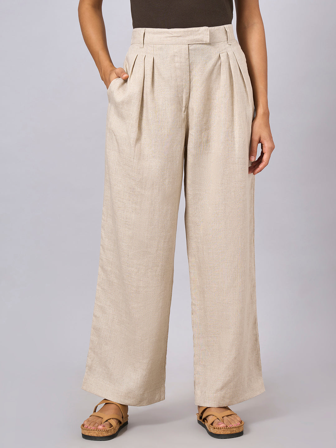 Women's Natural 100% Linen Regular Fit Pant