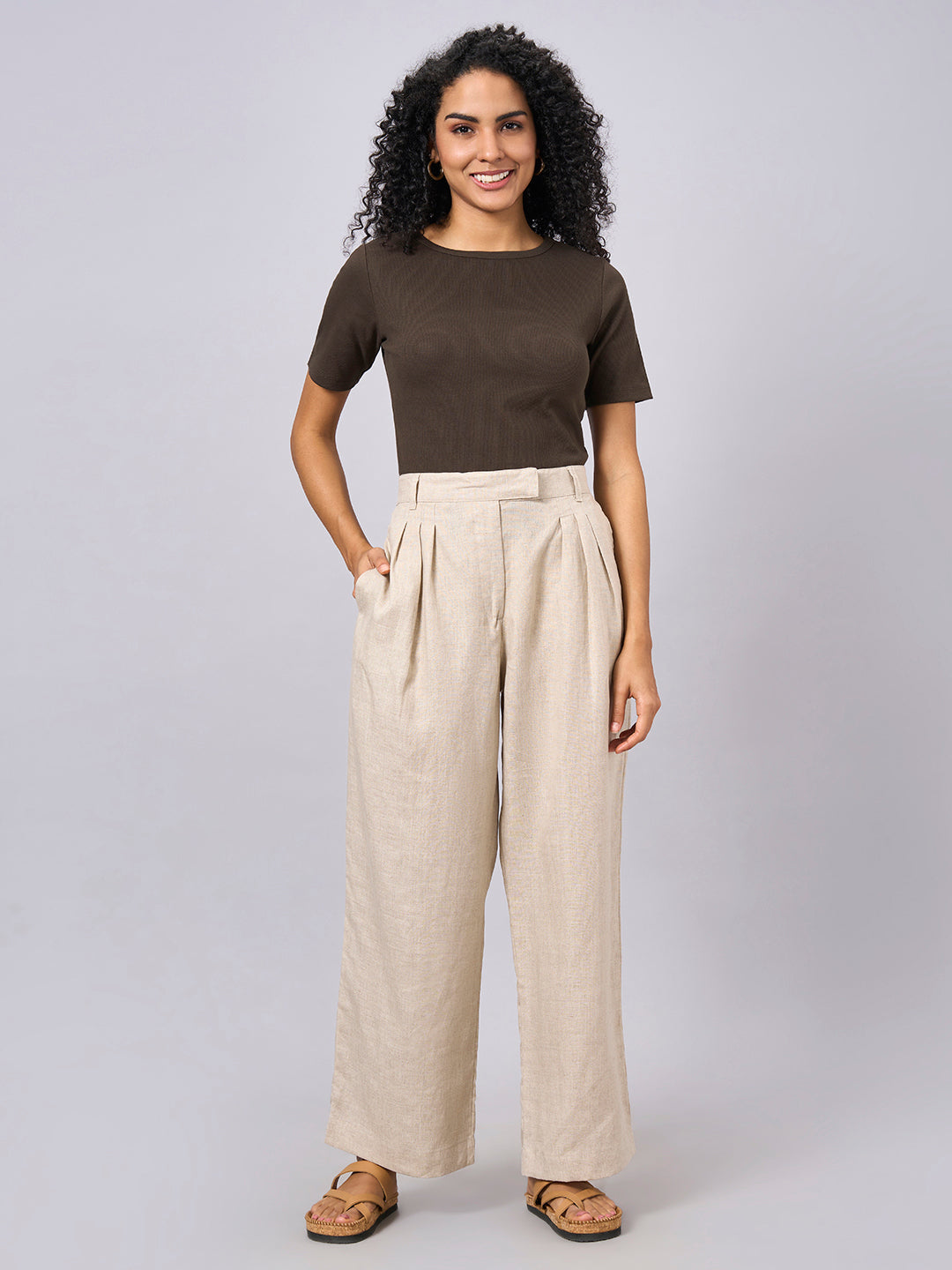 Women's Natural 100% Linen Regular Fit Pant