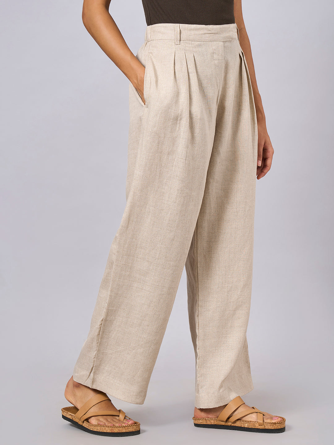 Women's Natural 100% Linen Regular Fit Pant