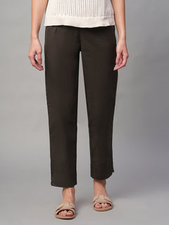Women’s Cotton Lycra Regular Fit Casual Pant Brown