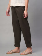 Women's Brown Cotton Lycra Regular Fit Pant