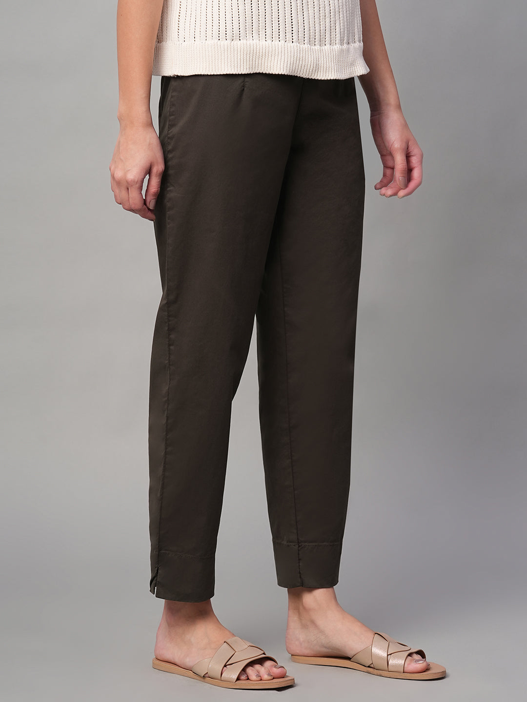 Women's Brown Cotton Lycra Regular Fit Pant