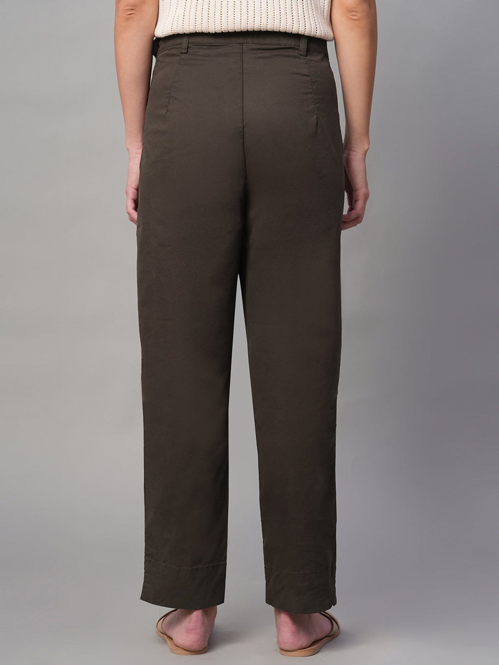 Women's Brown Cotton Lycra Regular Fit Pant