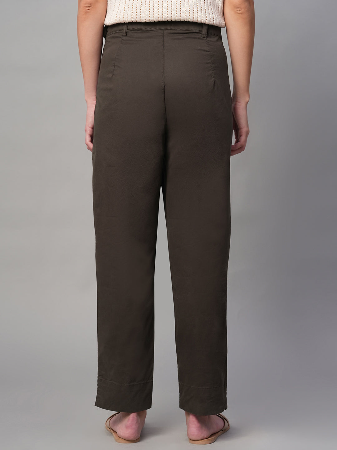 Women's Brown Cotton Lycra Regular Fit Pant