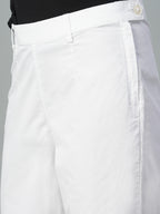 Women's White Cotton Lycra Regular Fit Pant