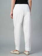 Women's White Cotton Lycra Regular Fit Pant
