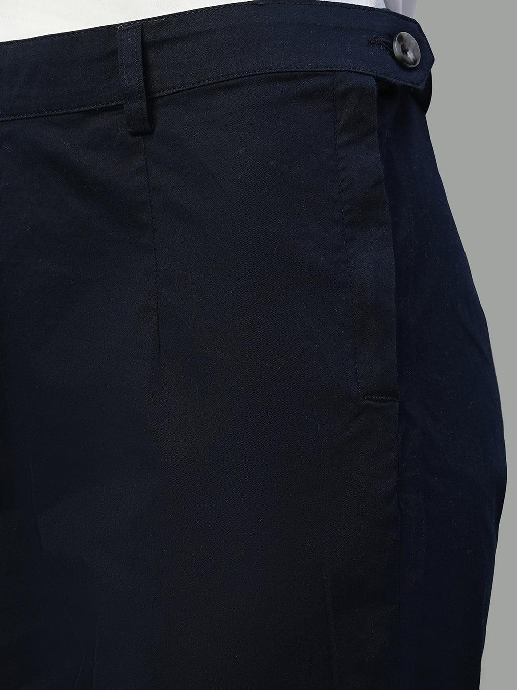 Women's Navy Cotton Lycra Regular Fit Pant