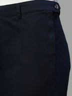 Women's Navy Cotton Lycra Regular Fit Pant