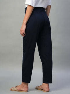 Women’s Cotton Lycra Regular Fit Wide Leg Pant Navy