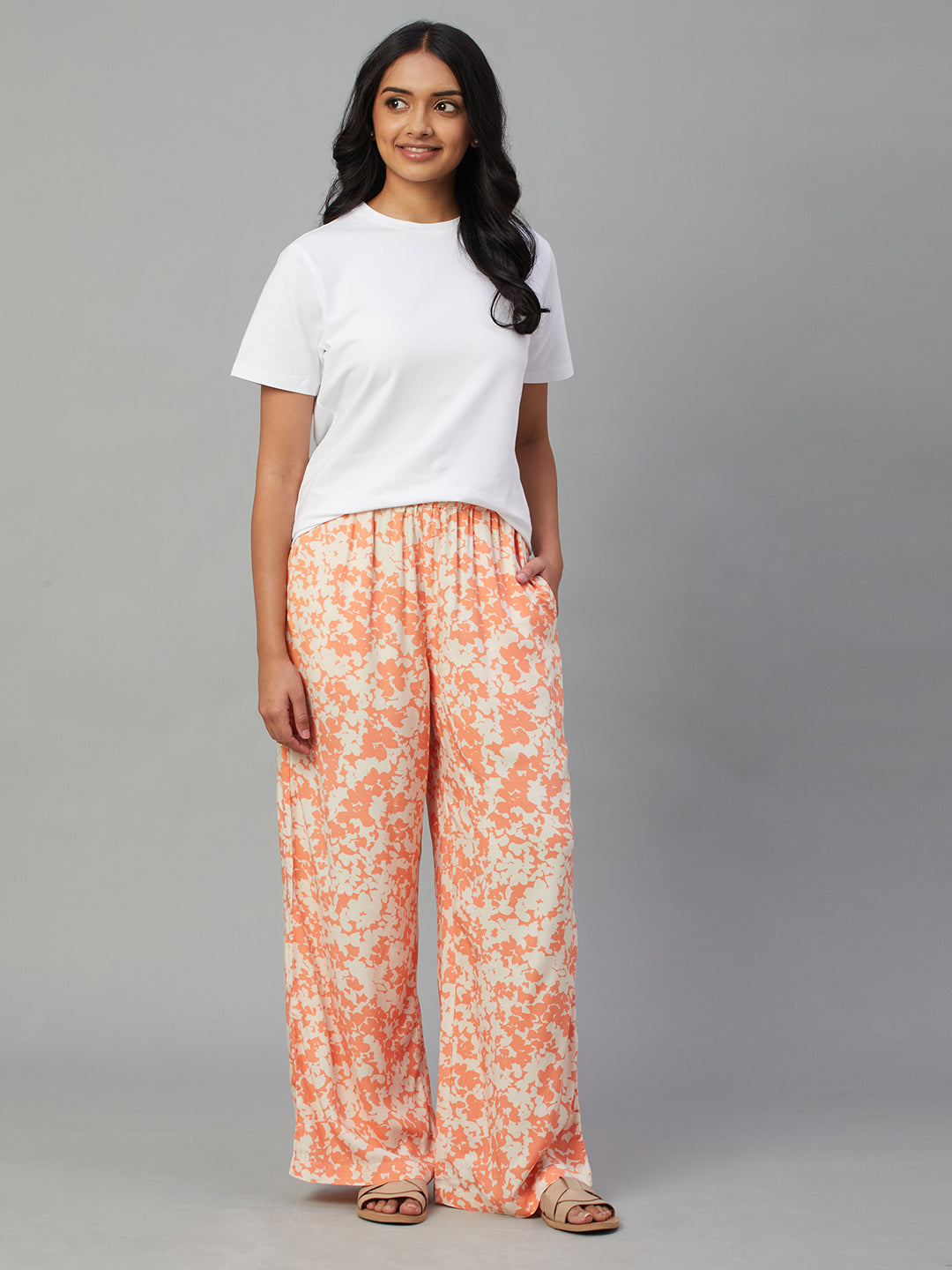 Women's Orange Viscose Regular Fit Pyjama