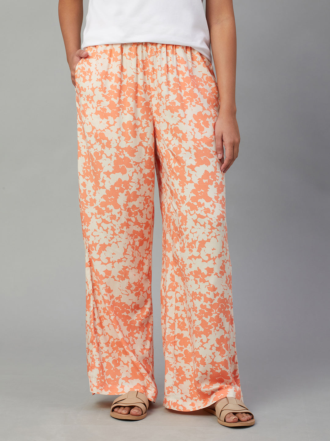 Women's Orange Viscose Regular Fit Pyjama