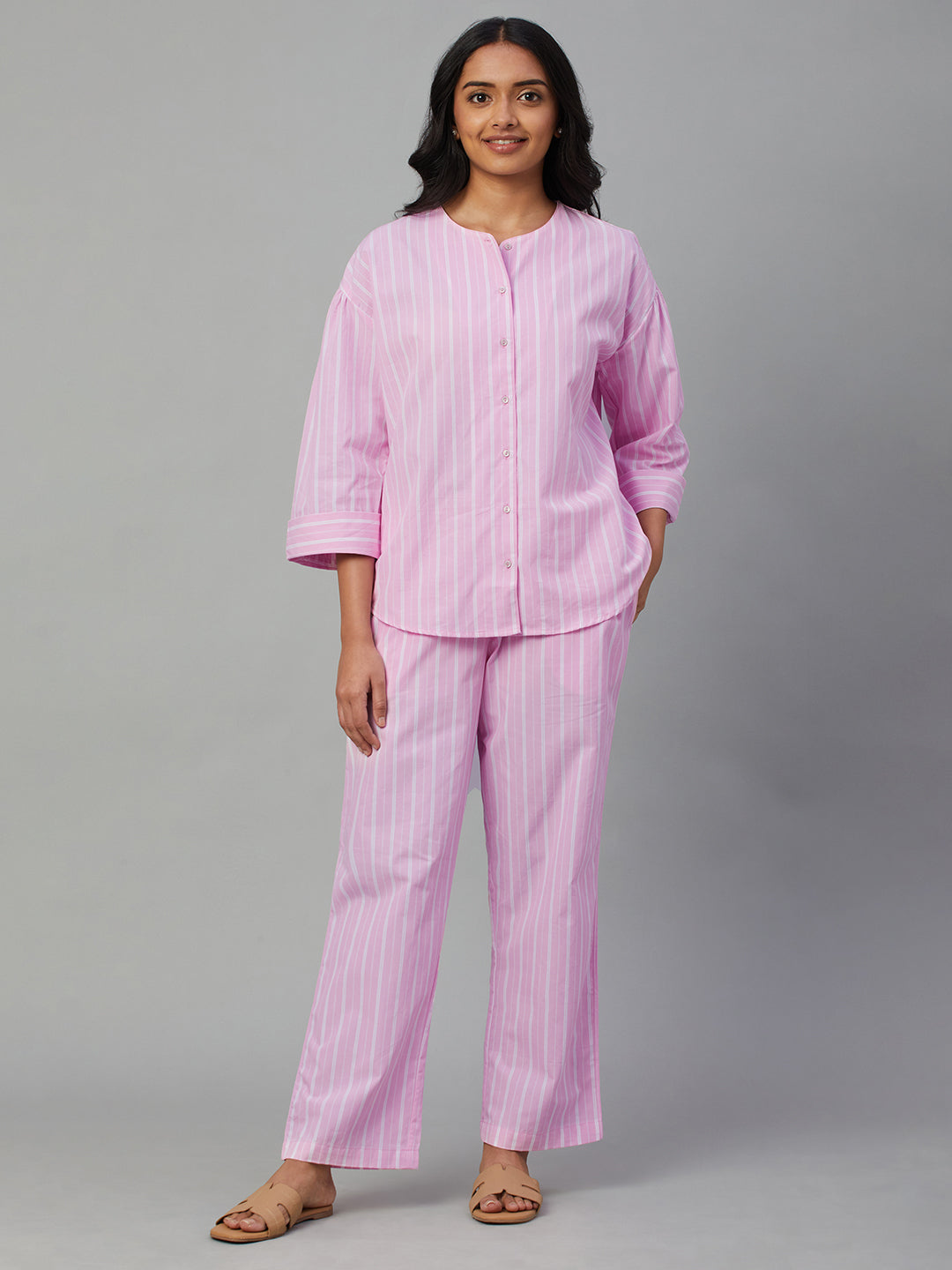 Women's Pink 100% Cotton Regular Fit Pyjama Suit