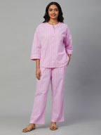 Women's Pink 100% Cotton Regular Fit Pyjama Suit