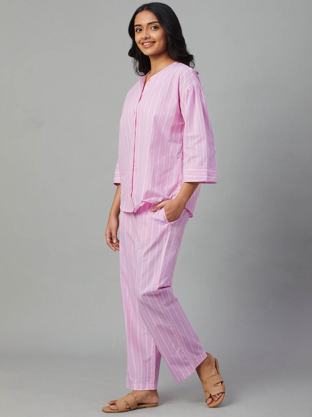 Women's Pink 100% Cotton Regular Fit Pyjama Suit