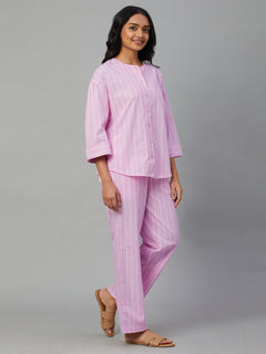 Women's 100% Cotton Regular Fit Pyjama Suit Pink