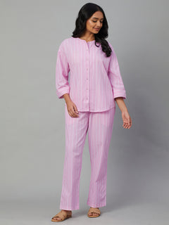 Women's 100% Cotton Regular Fit Pyjama Suit Pink