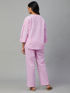 Women's 100% Cotton Regular Fit Pyjama Suit Pink