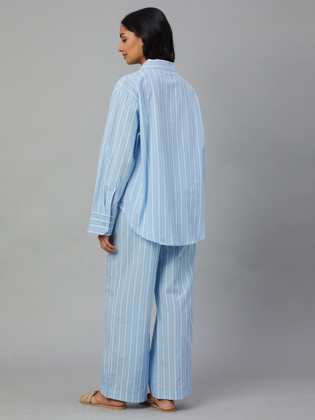 Women's Blue 100% Cotton Boxy Fit Pyjama Suit