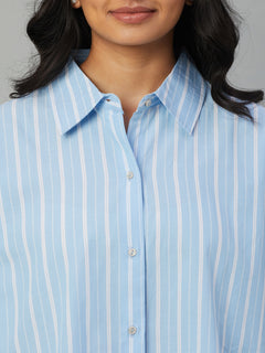 Women's 100% Cotton Boxy Fit Pyjama Suit Blue