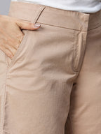 Women's Beige Cotton Lycra Regular Fit Shorts