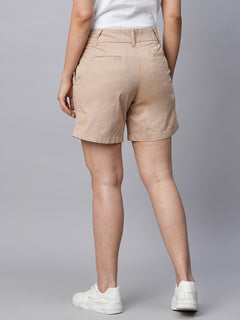Women's Cotton Lycra Regular Fit Shorts Beige