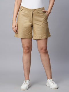 Women's Cotton Lycra Regular Fit Shorts Khaki