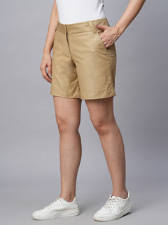 Women's Cotton Lycra Regular Fit Shorts Khaki