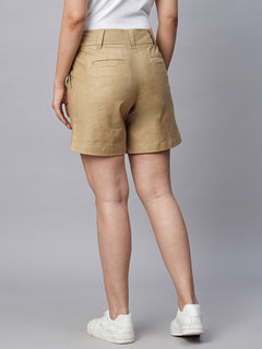 Women's Cotton Lycra Regular Fit Shorts Khaki