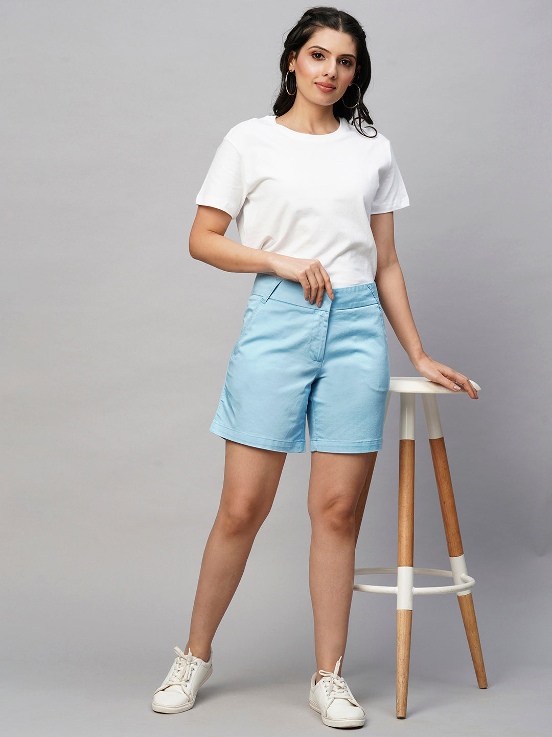 Women's Blue Cotton Lycra Regular Fit Shorts
