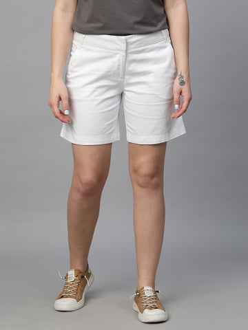 Women’s Cotton Elastane Regular Fit Short White
