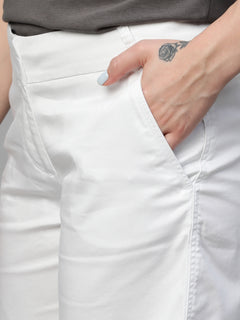 Women's Cotton Elastane Regular Fit Shorts White