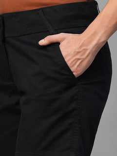 Women's Cotton Lycra Regular Fit Side Pocket Shorts Black