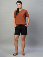 Women's Black Cotton Lycra Regular Fit Shorts