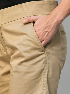 Women's Cotton Lycra Regular Fit Side Pocket Shorts Khaki