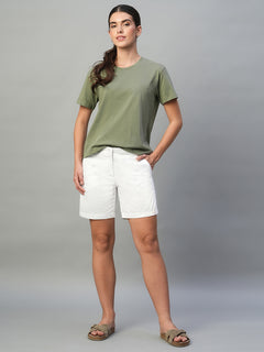 Women's Cotton Lycra Regular Fit Shorts White